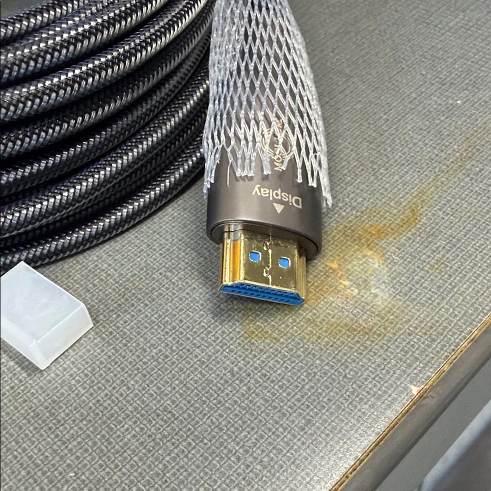30ft-Braided HDMI Cable with Silver-Gray Sleeving and Blue Connector Tips